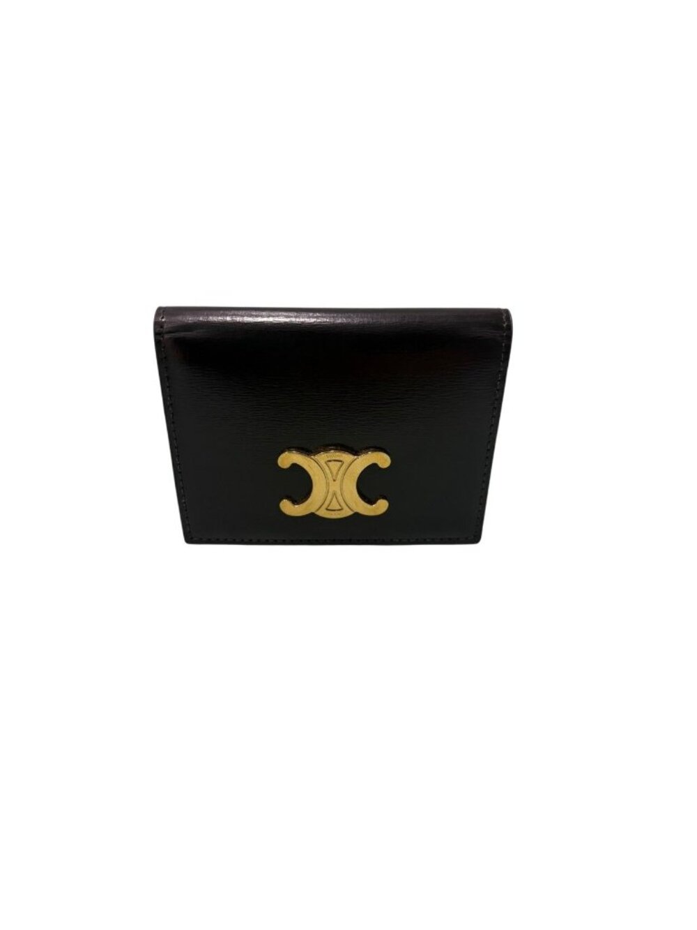 Celine Triomphe Black Gold Leather Card Case